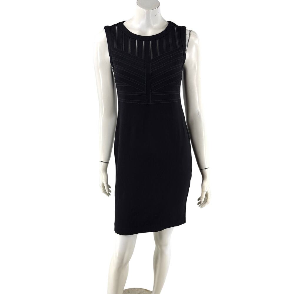 Tahari Womens Sheath Dress Size 4 Black Mesh Panel Embroidered Bodycon Cocktail